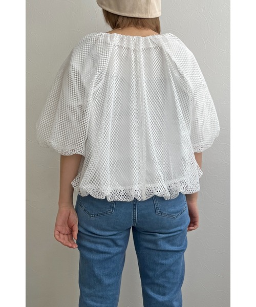 palm RICHE（ポームリシュ）の「メッシュバルーンカーディガン（カーディガン/ボレロ・レディース・オフホワイト/ブラック・M）」の9枚目の写真