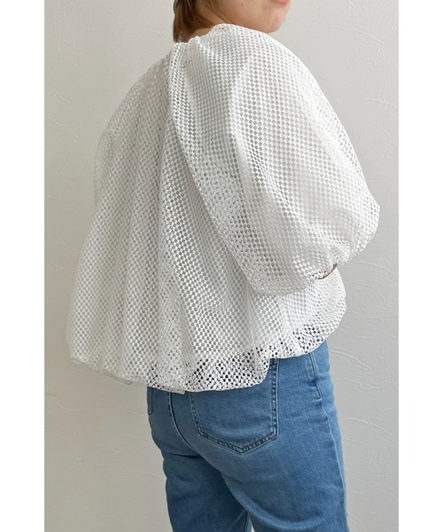 palm RICHE（ポームリシュ）の「メッシュバルーンカーディガン（カーディガン/ボレロ・レディース・オフホワイト/ブラック・M）」の6枚目の写真