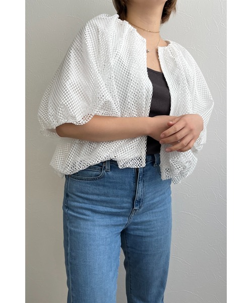 palm RICHE（ポームリシュ）の「メッシュバルーンカーディガン（カーディガン/ボレロ・レディース・オフホワイト/ブラック・M）」の3枚目の写真