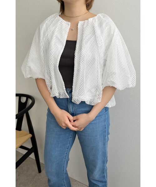 palm RICHE（ポームリシュ）の「メッシュバルーンカーディガン（カーディガン/ボレロ・レディース・オフホワイト/ブラック・M）」の4枚目の写真