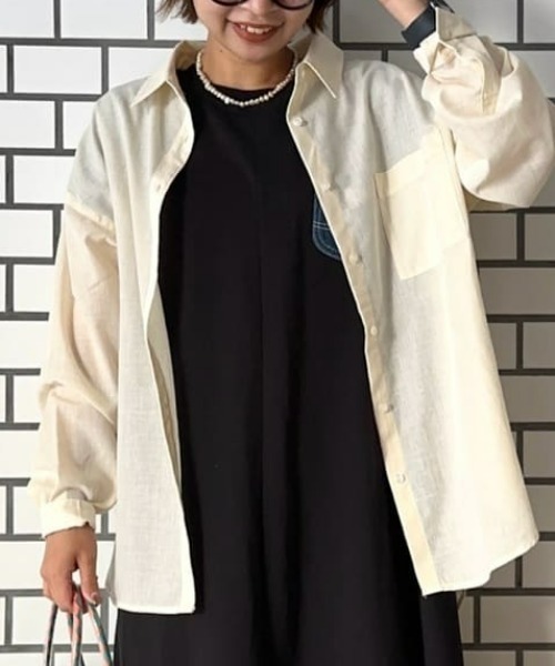 Right-on（ライトオン）の「【HONEYSUCKLE ROSE】サラサラリネン混長袖シャツ（シャツ/ブラウス・レディース・グレー/オフホワイト/ピンク/ブルー・M/L）」の2枚目の写真