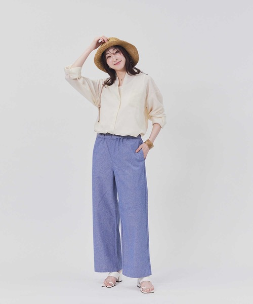 Right-on（ライトオン）の「【HONEYSUCKLE ROSE】サラサラリネン混長袖シャツ（シャツ/ブラウス・レディース・グレー/オフホワイト/ピンク/ブルー・M/L）」の6枚目の写真