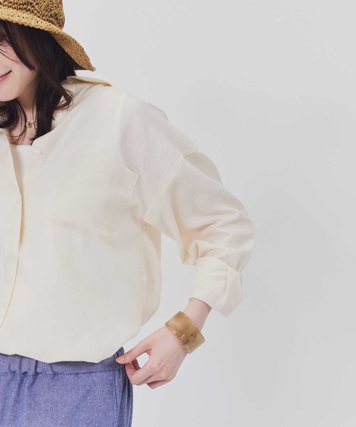 Right-on（ライトオン）の「【HONEYSUCKLE ROSE】サラサラリネン混長袖シャツ（シャツ/ブラウス・レディース・グレー/オフホワイト/ピンク/ブルー・M/L）」の9枚目の写真