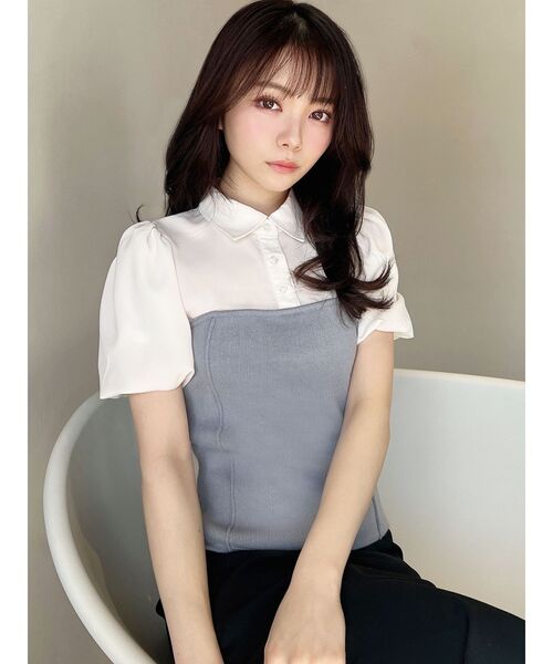 RESEXXY（リゼクシー）の「シャツドッキングニットトップス（ニット/セーター・レディース・ブラック/ベージュ/ブルー・FREE）」の9枚目の写真