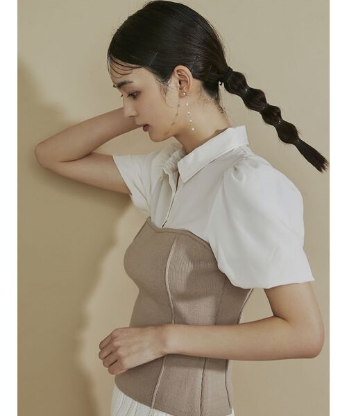 RESEXXY（リゼクシー）の「シャツドッキングニットトップス（ニット/セーター・レディース・ブラック/ベージュ/ブルー・FREE）」の6枚目の写真