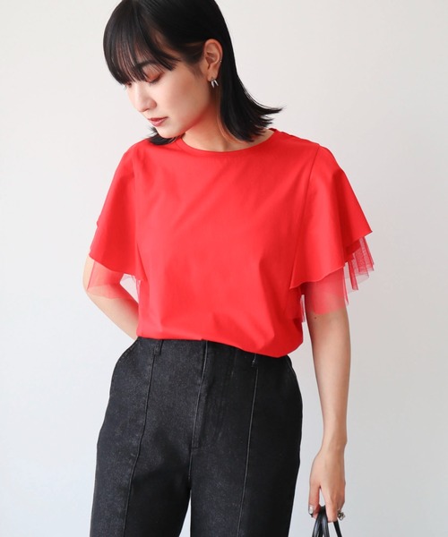 ELENCARE DUE（エレンカーレデュエ）の「・ELENCARE　DUE　フレアスリーブTシャツ（Tシャツ/カットソー・レディース・ブラック/グレイッシュベージュ/オフホワイト/レッド・FREE）」の4枚目の写真