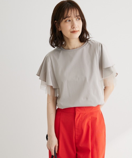 ELENCARE DUE（エレンカーレデュエ）の「・ELENCARE　DUE　フレアスリーブTシャツ（Tシャツ/カットソー・レディース・ブラック/グレイッシュベージュ/オフホワイト/レッド・FREE）」の3枚目の写真