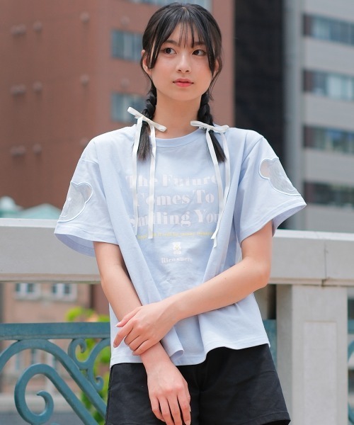 JILTU ribbon tee ジルチュリボンTシャツ ブラック オーガニックコットンリボンフレームロゴTシャツ | JILL by JILL