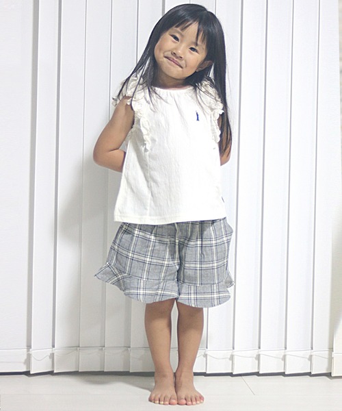 EASTBOY（イーストボーイ）の「EASTBOY イーストボーイ ブランド ロゴ 刺繍 裾フリル ボトムス ハーフパンツ ショートパンツ（スカート・キッズ・グレー/ベージュ・80ｃｍ/130cm/120cm/110cm/100cm/95cm/90cm）」の9枚目の写真