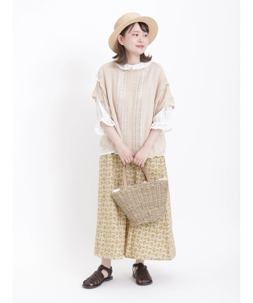 Samansa Mos2（サマンサ モスモス）の「レトロ壁紙風柄スカート（スカート・レディース・ベージュ/ミント/チャコール・ﾌﾘ-）」の5枚目の写真