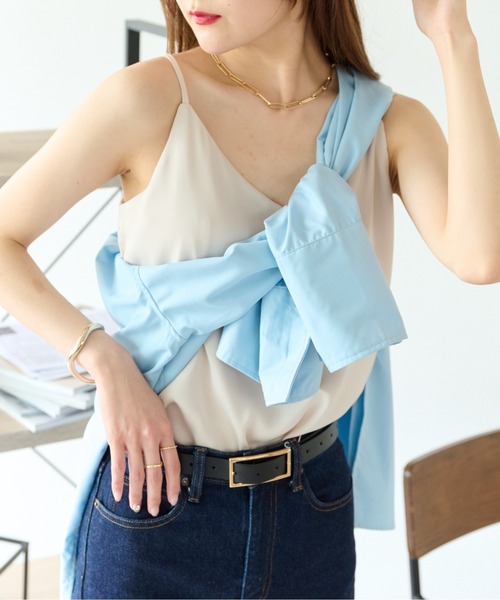 ECRIRE（エクリール）の「上品なツヤ感。ベーシックサテンキャミソール（キャミソール・レディース・ホワイト/ライトグリーン/ベージュ/ブラック/グレー・フリー）」の4枚目の写真