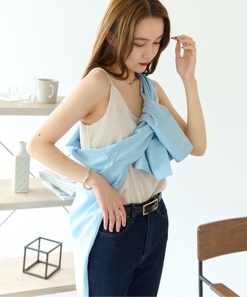 ECRIRE（エクリール）の「上品なツヤ感。ベーシックサテンキャミソール（キャミソール・レディース・ホワイト/ライトグリーン/ベージュ/ブラック/グレー・フリー）」の12枚目の写真