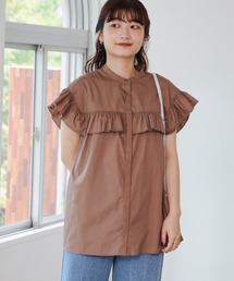 バンドカラー フリルブラウス
