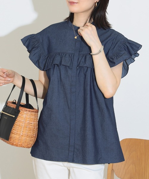 BEAMS HEART（ビームスハート）の「バンドカラー フリルブラウス（シャツ/ブラウス・レディース・オフホワイト/ブルー系その他4/ベージュ/インディゴブルー/ブラック・FREE）」の4枚目の写真