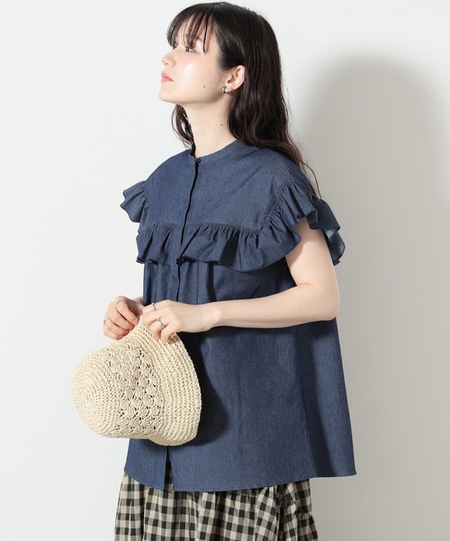 BEAMS HEART（ビームスハート）の「バンドカラー フリルブラウス（シャツ/ブラウス・レディース・オフホワイト/ブルー系その他4/ベージュ/インディゴブルー/ブラック・FREE）」の15枚目の写真