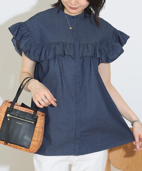 BEAMS HEART（ビームスハート）の「バンドカラー フリルブラウス（シャツ/ブラウス・レディース・オフホワイト/ブルー系その他4/ベージュ/インディゴブルー/ブラック・FREE）」の11枚目の写真