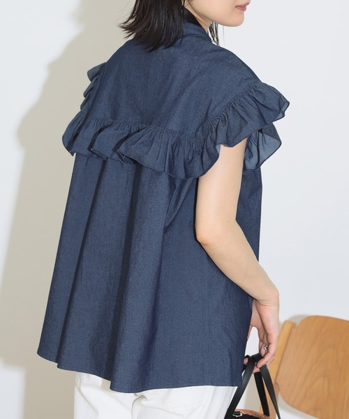 BEAMS HEART（ビームスハート）の「バンドカラー フリルブラウス（シャツ/ブラウス・レディース・オフホワイト/ブルー系その他4/ベージュ/インディゴブルー/ブラック・FREE）」の13枚目の写真