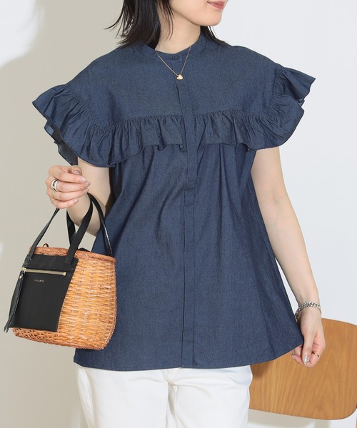 BEAMS HEART（ビームスハート）の「バンドカラー フリルブラウス（シャツ/ブラウス・レディース・オフホワイト/ブルー系その他4/ベージュ/インディゴブルー/ブラック・FREE）」の14枚目の写真