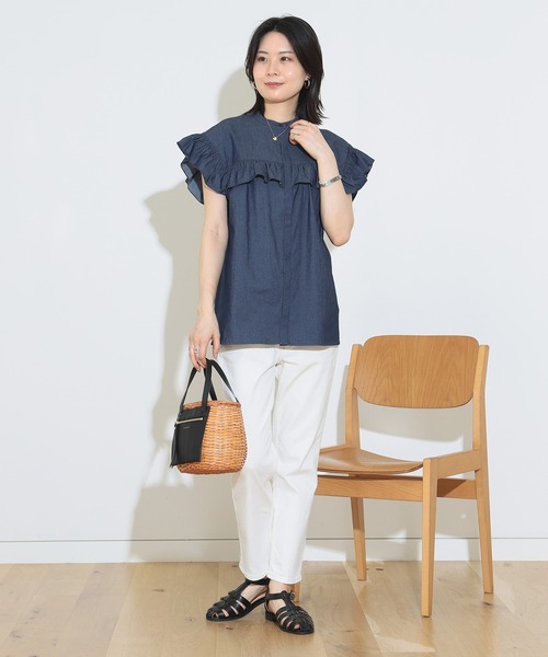 BEAMS HEART（ビームスハート）の「バンドカラー フリルブラウス（シャツ/ブラウス・レディース・オフホワイト/ブルー系その他4/ベージュ/インディゴブルー/ブラック・FREE）」の9枚目の写真