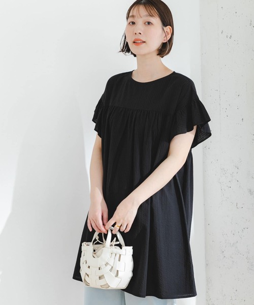 F by ROSSO（エフバイロッソ）の「F by ROSSO　シャドーストライプフリルスリーブチュニック（チュニック・レディース・ブラック/オフホワイト/イエロー・FREE）」の3枚目の写真