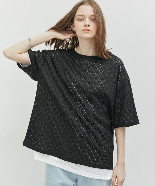 JUNRED（ジュンレッド）の「透かし柄アンサンブルTシャツ（Tシャツ/カットソー・メンズ・ホワイト/ブラック・L/M）」の3枚目の写真