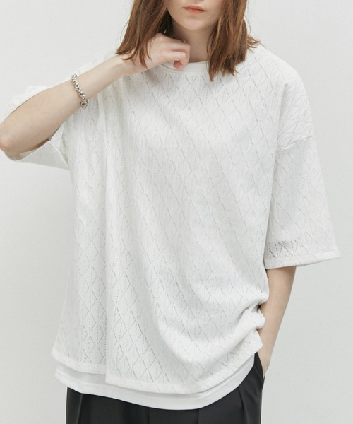 JUNRED（ジュンレッド）の「透かし柄アンサンブルTシャツ（Tシャツ/カットソー・メンズ・ホワイト/ブラック・L/M）」の7枚目の写真