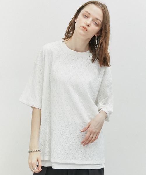 JUNRED（ジュンレッド）の「透かし柄アンサンブルTシャツ（Tシャツ/カットソー・メンズ・ホワイト/ブラック・L/M）」の9枚目の写真