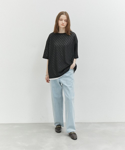 JUNRED（ジュンレッド）の「透かし柄アンサンブルTシャツ（Tシャツ/カットソー・メンズ・ホワイト/ブラック・L/M）」の4枚目の写真