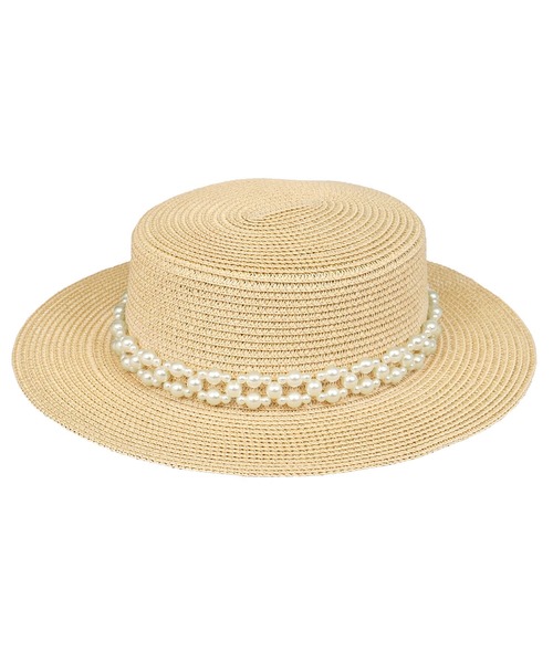 Tika（ティカ）の「麦わら帽子 レディース 水着小物 パール付き ストローハット（スイムグッズ・レディース・ブラック/ベージュ/ホワイト・FREE）」の4枚目の写真