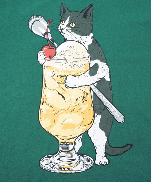 go slow caravan（ゴースローキャラバン）の「USA/C クリームソーダ猫 TEE（Tシャツ/カットソー・メンズ・グリーン/ブラック/ホワイト・SMALL/MEDIUM/LARGE/X-LARGE）」の7枚目の写真
