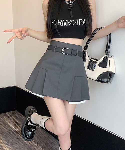 SPIGA（スピーガ）の「ﾍﾞﾙﾄ付裾ﾌﾟﾘｰﾂﾐﾆｽｶｰﾄ（スカート・レディース・グレー/ブラック・MEDIUM/SMALL）」の5枚目の写真