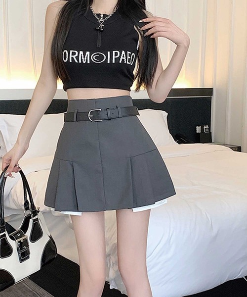 SPIGA（スピーガ）の「ﾍﾞﾙﾄ付裾ﾌﾟﾘｰﾂﾐﾆｽｶｰﾄ（スカート・レディース・グレー/ブラック・MEDIUM/SMALL）」の16枚目の写真