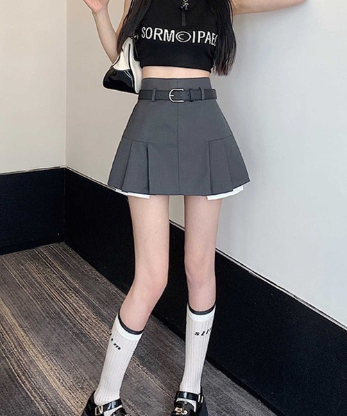 SPIGA（スピーガ）の「ﾍﾞﾙﾄ付裾ﾌﾟﾘｰﾂﾐﾆｽｶｰﾄ（スカート・レディース・グレー/ブラック・MEDIUM/SMALL）」の14枚目の写真