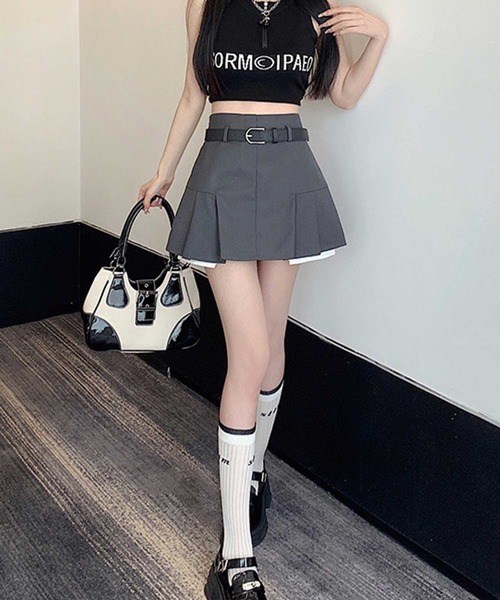 SPIGA（スピーガ）の「ﾍﾞﾙﾄ付裾ﾌﾟﾘｰﾂﾐﾆｽｶｰﾄ（スカート・レディース・グレー/ブラック・MEDIUM/SMALL）」の10枚目の写真