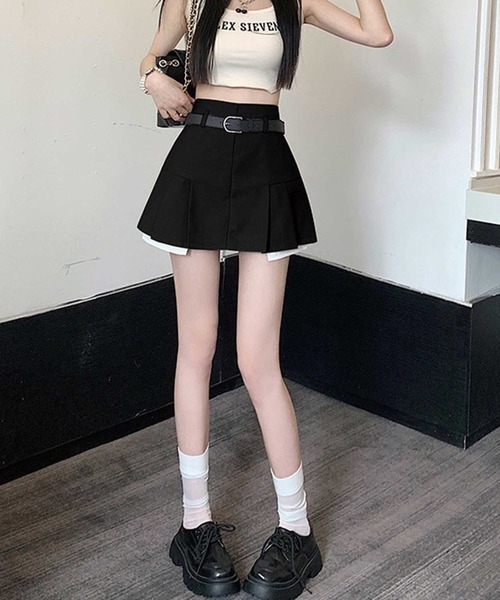 SPIGA（スピーガ）の「ﾍﾞﾙﾄ付裾ﾌﾟﾘｰﾂﾐﾆｽｶｰﾄ（スカート・レディース・グレー/ブラック・MEDIUM/SMALL）」の4枚目の写真