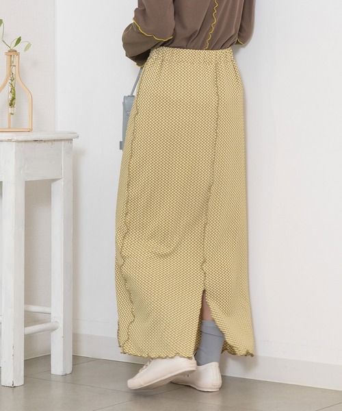 POU DOU DOU（プードゥドゥ）の「カットジャガードメロー切替えIラインスカート（スカート・レディース・スミクロ/イエロー・3）」の4枚目の写真