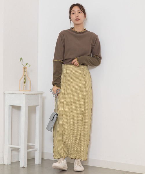 POU DOU DOU（プードゥドゥ）の「カットジャガードメロー切替えIラインスカート（スカート・レディース・スミクロ/イエロー・3）」の6枚目の写真