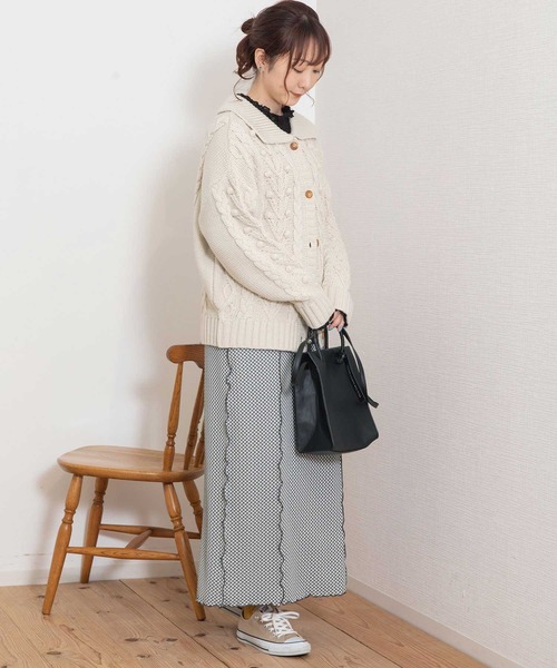 POU DOU DOU（プードゥドゥ）の「カットジャガードメロー切替えIラインスカート（スカート・レディース・スミクロ/イエロー・3）」の22枚目の写真