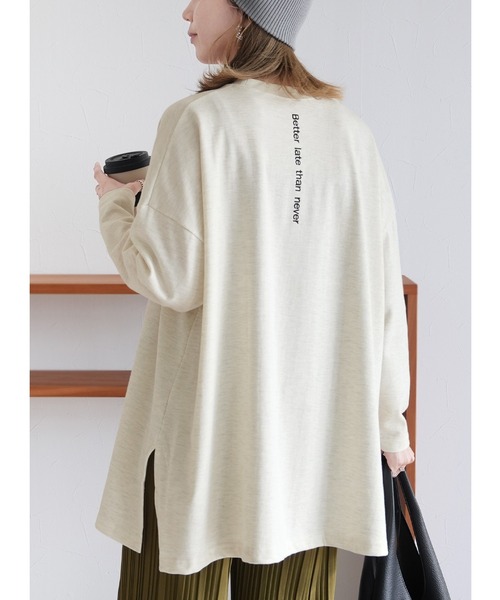 reca(レカ)の「二重織バック刺繍ロンT(Tシャツ/カットソー・レディース・オートミール/チャコール/グレイッシュベージュ/イエロー/ナチュラル・FREE)」の1枚目の写真