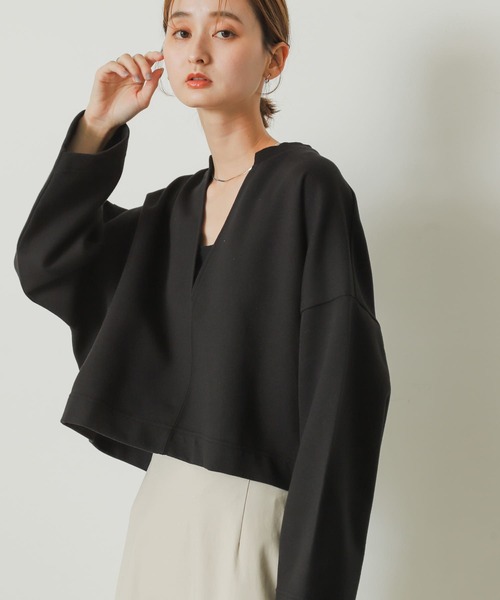 SENSE OF PLACE by URBAN RESEARCH（センスオブプレイスバイアーバンリサーチ）の「Vネッククロップドトップ（Tシャツ/カットソー・レディース・ブラック/パープル/アイボリー・ONE）」の3枚目の写真