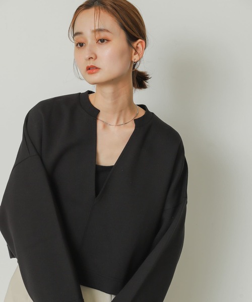 SENSE OF PLACE by URBAN RESEARCH（センスオブプレイスバイアーバンリサーチ）の「Vネッククロップドトップ（Tシャツ/カットソー・レディース・ブラック/パープル/アイボリー・ONE）」の14枚目の写真