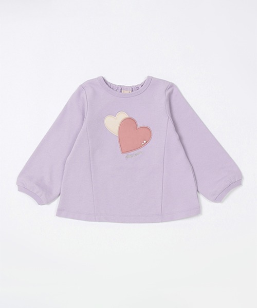 petit main(プティマイン)の「【リンク】ハートモチーフ長袖Tシャツ(キッズ)(Tシャツ/カットソー・キッズ・ブラック/ラベンダー/オフホワイト/クリーム・120cm/90cm/130cm/80cm/100cm/110cm)」の1枚目の写真