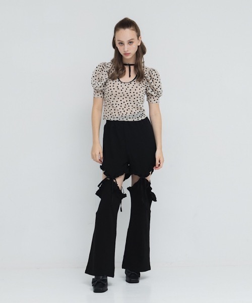 lilLilly（リルリリー）の「フロッキーハートチュールトップス（Tシャツ/カットソー・レディース・ピンク/ブラック/ベージュ・SMALL/フリー）」の7枚目の写真