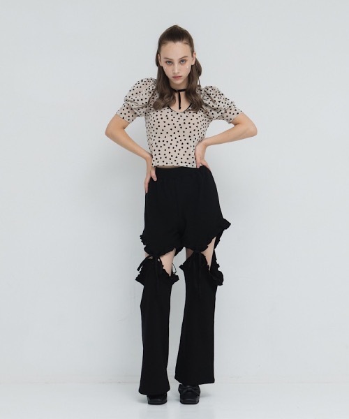 lilLilly（リルリリー）の「フロッキーハートチュールトップス（Tシャツ/カットソー・レディース・ピンク/ブラック/ベージュ・SMALL/フリー）」の8枚目の写真