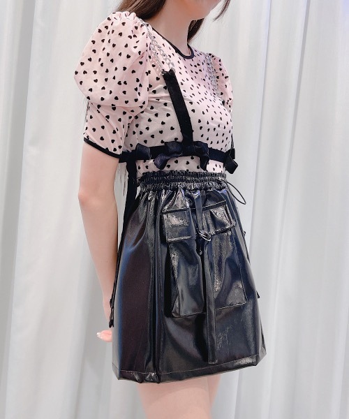 lilLilly（リルリリー）の「フロッキーハートチュールトップス（Tシャツ/カットソー・レディース・ピンク/ブラック/ベージュ・SMALL/フリー）」の11枚目の写真