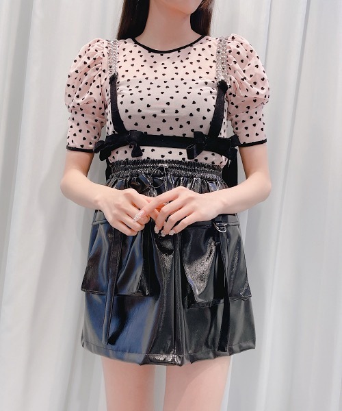 lilLilly（リルリリー）の「フロッキーハートチュールトップス（Tシャツ/カットソー・レディース・ピンク/ブラック/ベージュ・SMALL/フリー）」の12枚目の写真