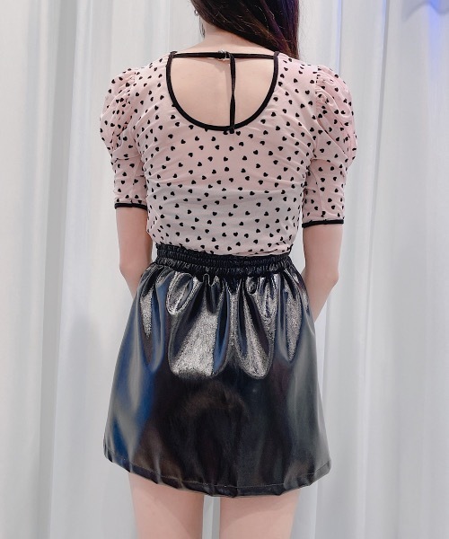 lilLilly（リルリリー）の「フロッキーハートチュールトップス（Tシャツ/カットソー・レディース・ピンク/ブラック/ベージュ・SMALL/フリー）」の9枚目の写真