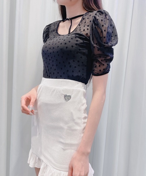 lilLilly（リルリリー）の「フロッキーハートチュールトップス（Tシャツ/カットソー・レディース・ピンク/ブラック/ベージュ・SMALL/フリー）」の15枚目の写真