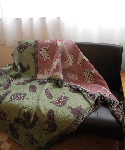 Port（ポート）の「アニマル ソファカバー  / 大判ブランケット ( トラ柄 / 砂漠柄 / ネコ柄 / 恐竜 ) #（ブランケット・レディース・ピンク/ベージュ/ホワイト/グリーン/ブルー・FREE）」の11枚目の写真