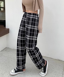裏ボアボンティングチェック柄セミワイドパンツ